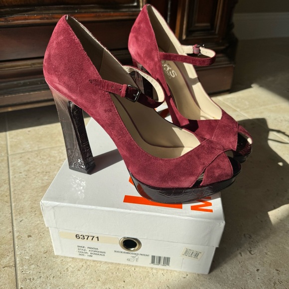 Michael Kors | Padova Platform Heels  Burgundy Suede Patent Size 10 New in Box!! - Picture 10 of 14